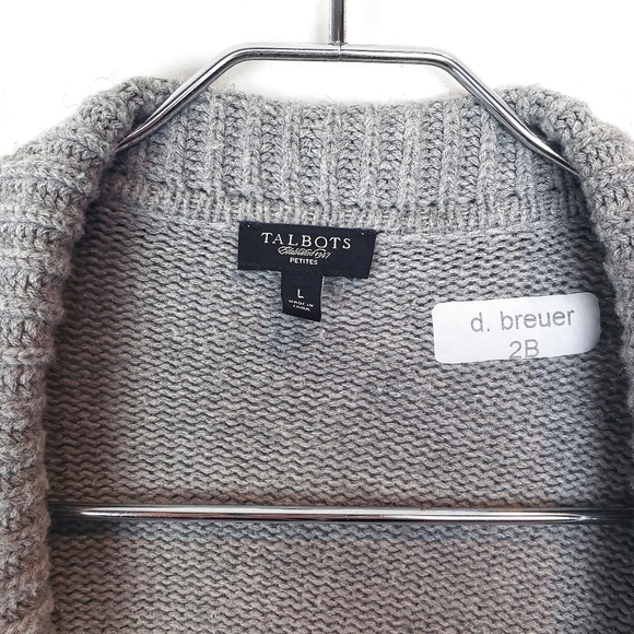 TALBOTS Nylon/Lambswool Petites Soft Gray Coastal Knit Cardigan Sweater Size: Lg - Picture 2 of 5